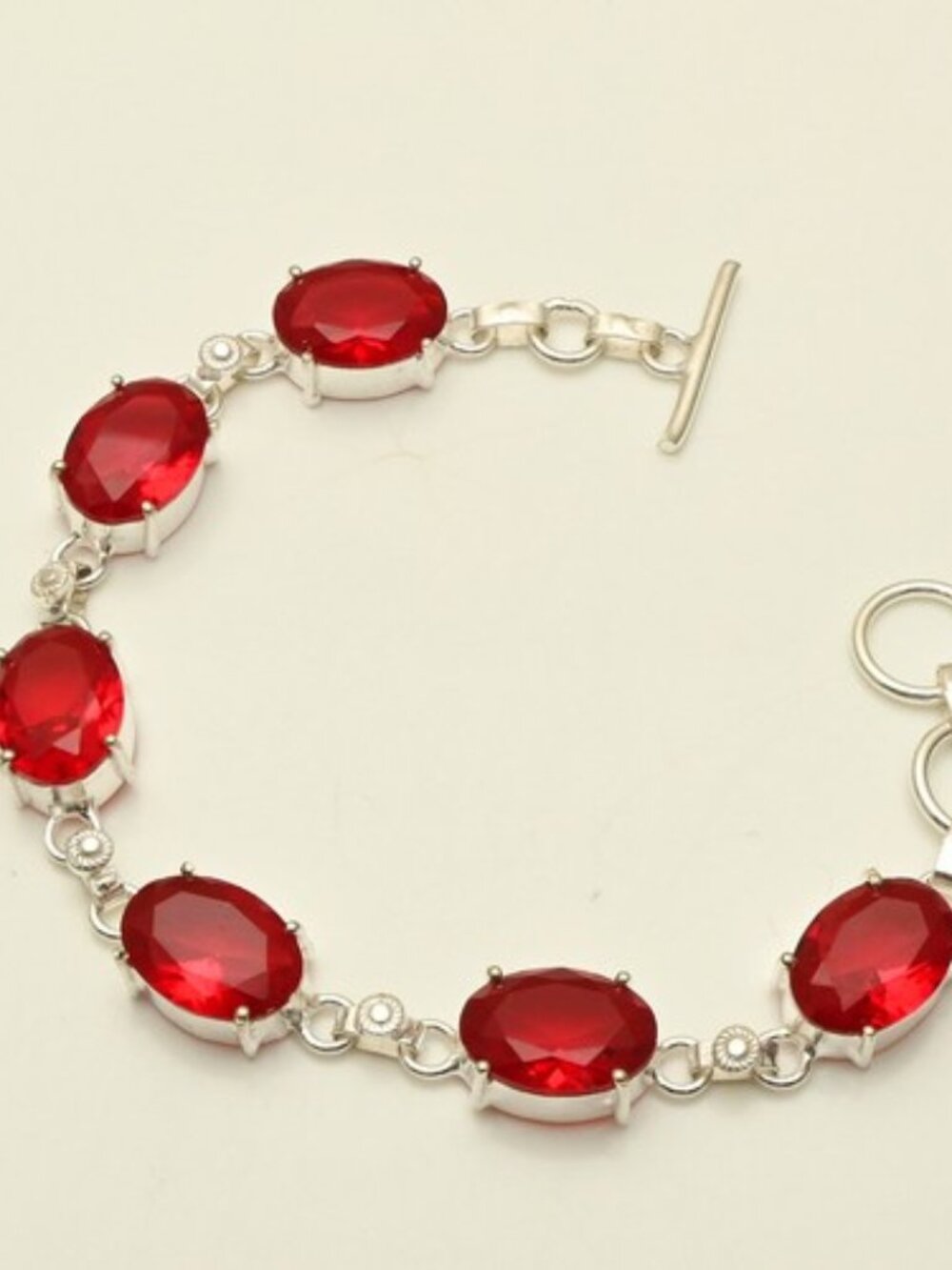 Garnet Gemstone Sterling Silver Bracelet 13 Gms